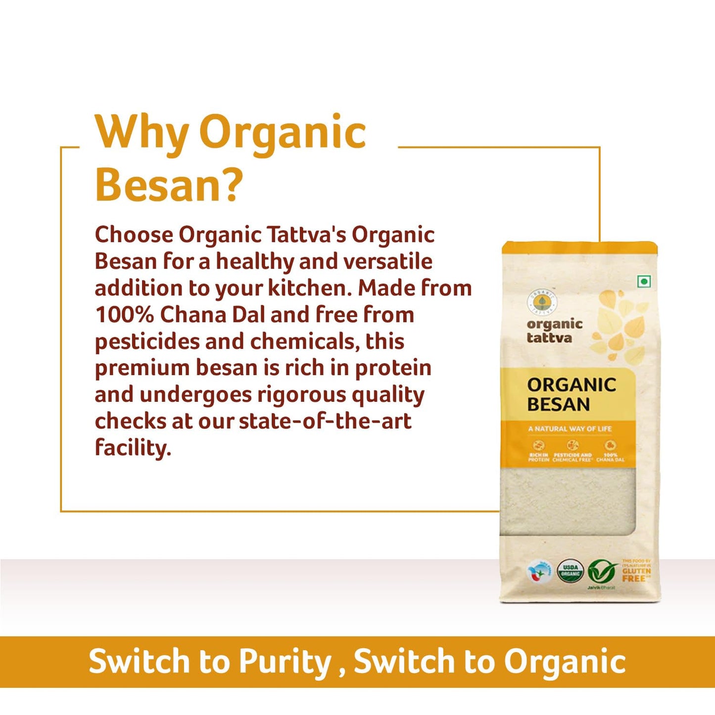 Organic Tattva, Organic Gluten Free Besan, 500G