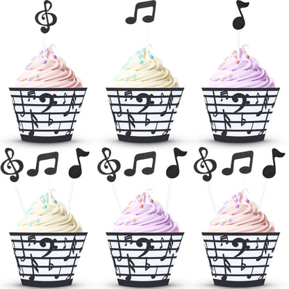 48 Pieces Music Note Cupcake Toppers and Wrappers Musical Symbol Lace Cupcake Liners Paper Baking Cup and Food Picks Toothpicks 