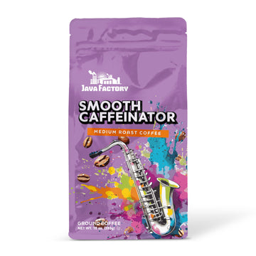 Java Factory Smooth Caffeinator Flavored Ground Coffee Bag - Medium Roast Brew, Made with 100% Arabica Beans, 10 Oz