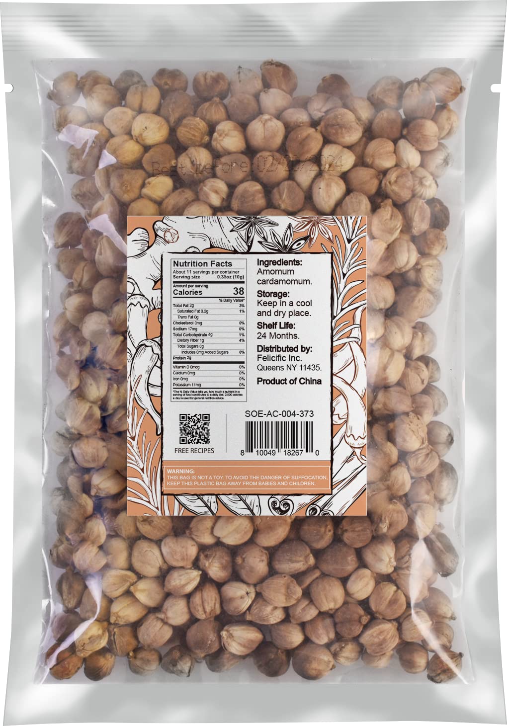 Soeos Amomum Cardamomum 4Oz (113G), Authentic Herb, White Cardamom, Dried Bai Dou Kou, Amomum Krervanh, Round Cardamon, Cardamon Cluster, White Fruit Amomin, Elettaria Cardamomum, Fructus Amomi.