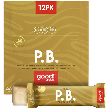 Good! Snacks Vegan Peanut Butter Protein Bar | Gluten-Free, Plant Based, Low Sugar, Kosher, Soy Free, Non Gmo | 15G Protein (12 