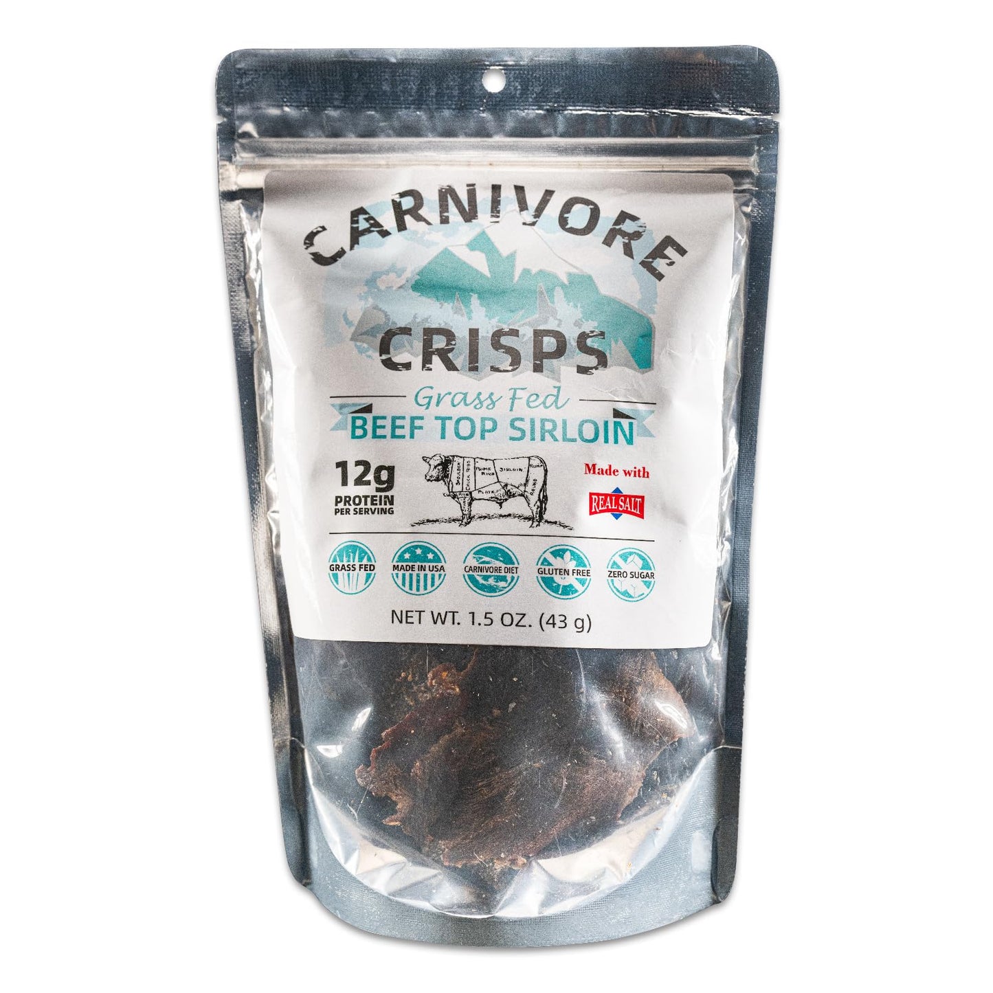 Carnivore Crisps Beef Top Sirloin Crisps, High Protein, Gluten-Free, 1.5 oz (Pack of 3)