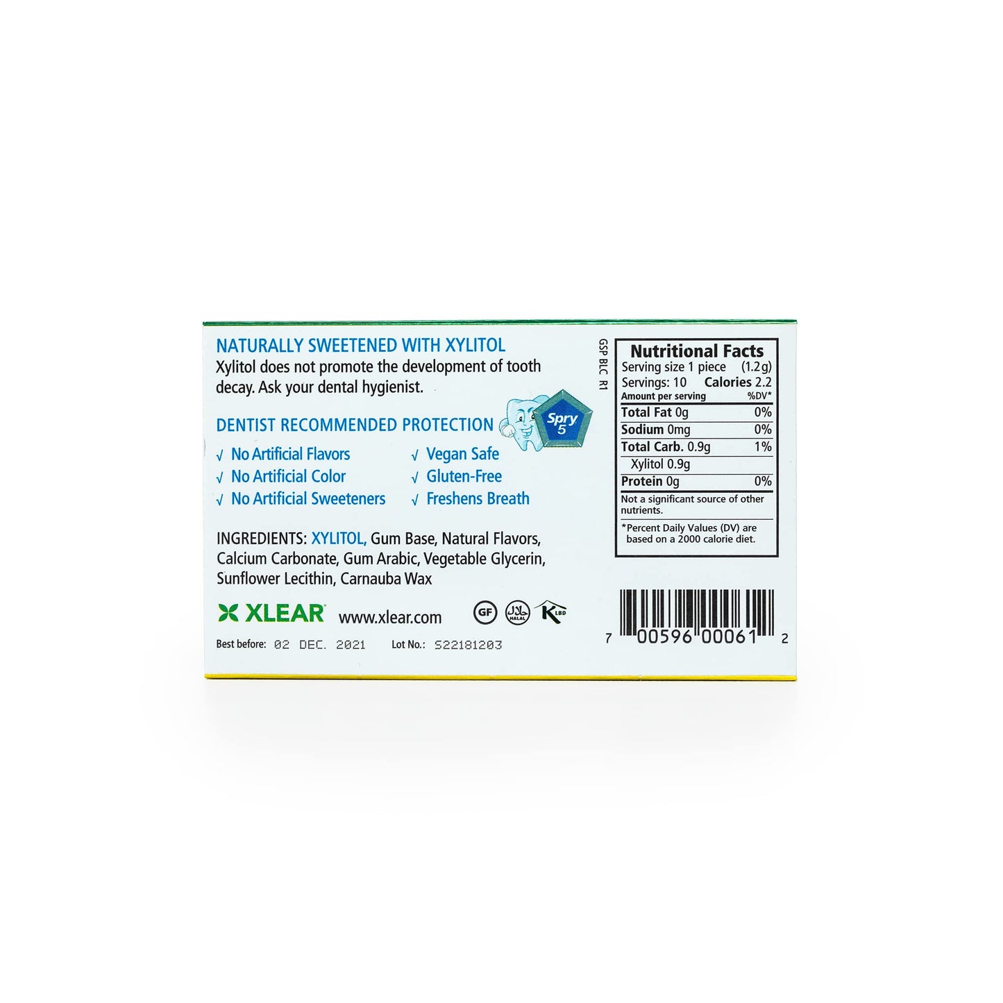 Spry Xylitol Chewing Gum - Aspartame-Free, Sugar-Free, Non-GMO, Gluten-Free - 10 Count Blister Cards, Pack of 20, Spearmint