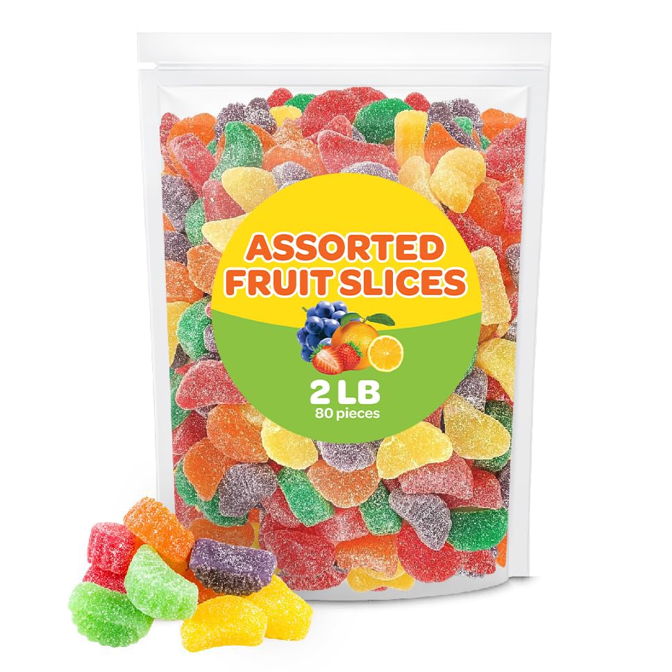 Fruit Slices - 2 Pound Bulk Pack (About 65 Count) - Assorted Jelly Candy - Unwrapped - Sugar-Dusted Old-Fashioned Sweets