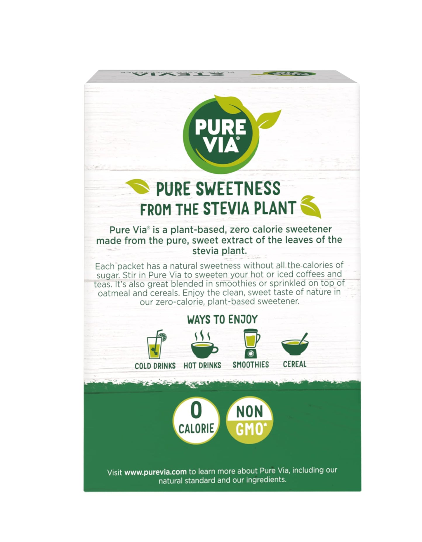 PURE VIA Stevia Sweetener Packets, Sugar Substitute, Natural Sweetener, Zero Calorie Natural Sweetener Packets, 80-Count