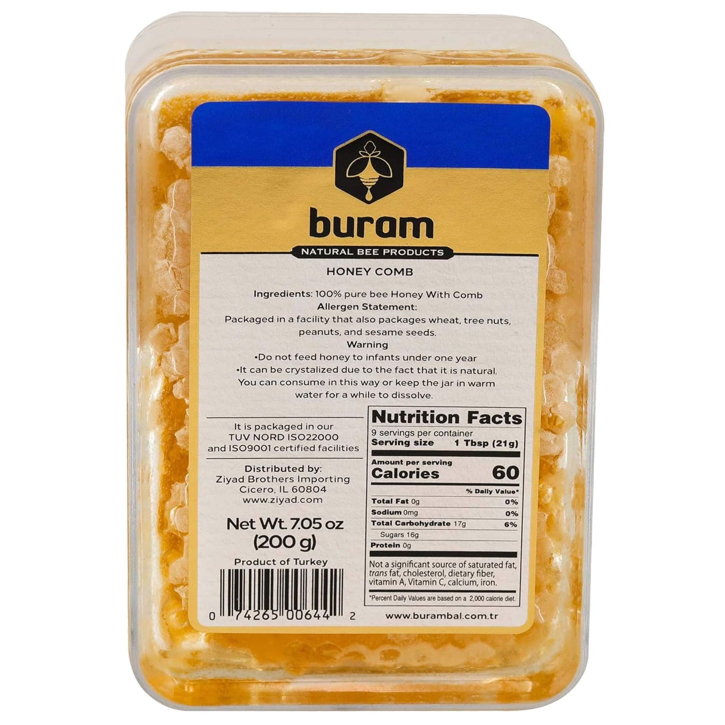 Buram 100% Pure  Gourmet Raw Honeycomb  100% All-Natural  No Additives  No Preservatives  From the Turkish Mountains  7.1 oz Pack of 36