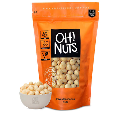 Macadamia Nuts | Raw - 100% Natural | 1 Lb | Jumbo Raw Macadamia Nuts | Packed In New York Zip-Seal Bag For Exceptional Freshness By Oh Nuts