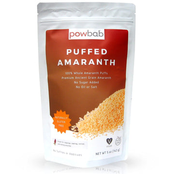 Powbab Puffed Amaranth - 100% Organic Amaranth Popped In Usa Whole Puffs. Good Protein Source, No Oil Or Salt, No Sugar Added, Unsweetened Cereal. Expanded Amaranth Grain Seeds In Bulk, Non-Gmo (5 Oz)