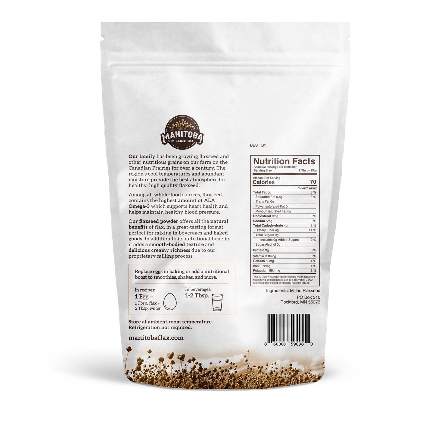 Manitoba Milling Co Ground Flax Seed, Smooth Milled, Gluten Free, Non-GMO, 12.35 oz Bag