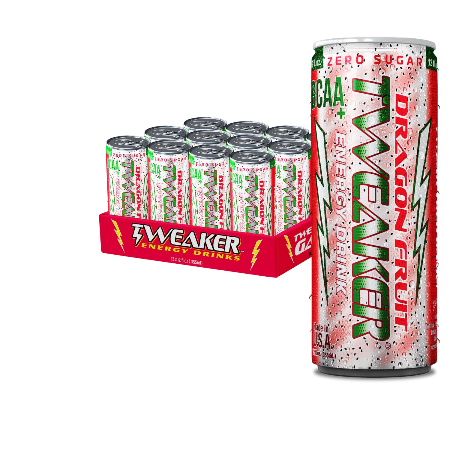 Tweaker Energy Drink Pre Workout - Sugar Free, Low Calorie, 110 mg Caffeine, 12 oz (Pack of 12) - Dragon Fruit Flavor