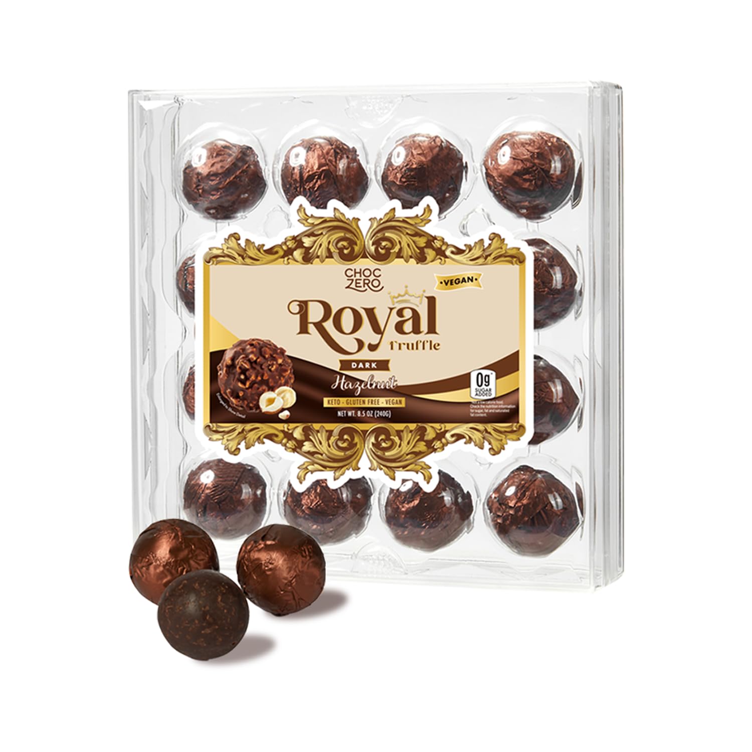Choczero Vegan Truffle - Dark Chocolate Hazelnut Royal Truffles - Dairy Free, Keto Friendly Gift (1 Box, 8.5Oz)