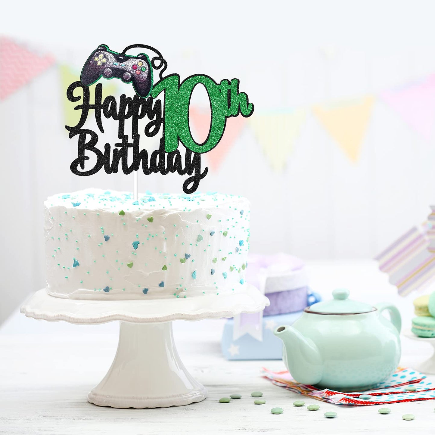 LHCING Video Game Birthday Cake Topper - Paper Decoration for Boys 10th Birthday Party - Game On Level Up Theme