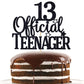 Black Glitter 13 Official Teenager Cake Topper, Cheers To 13 Years Decor, 13Th Birthday Party Decorations