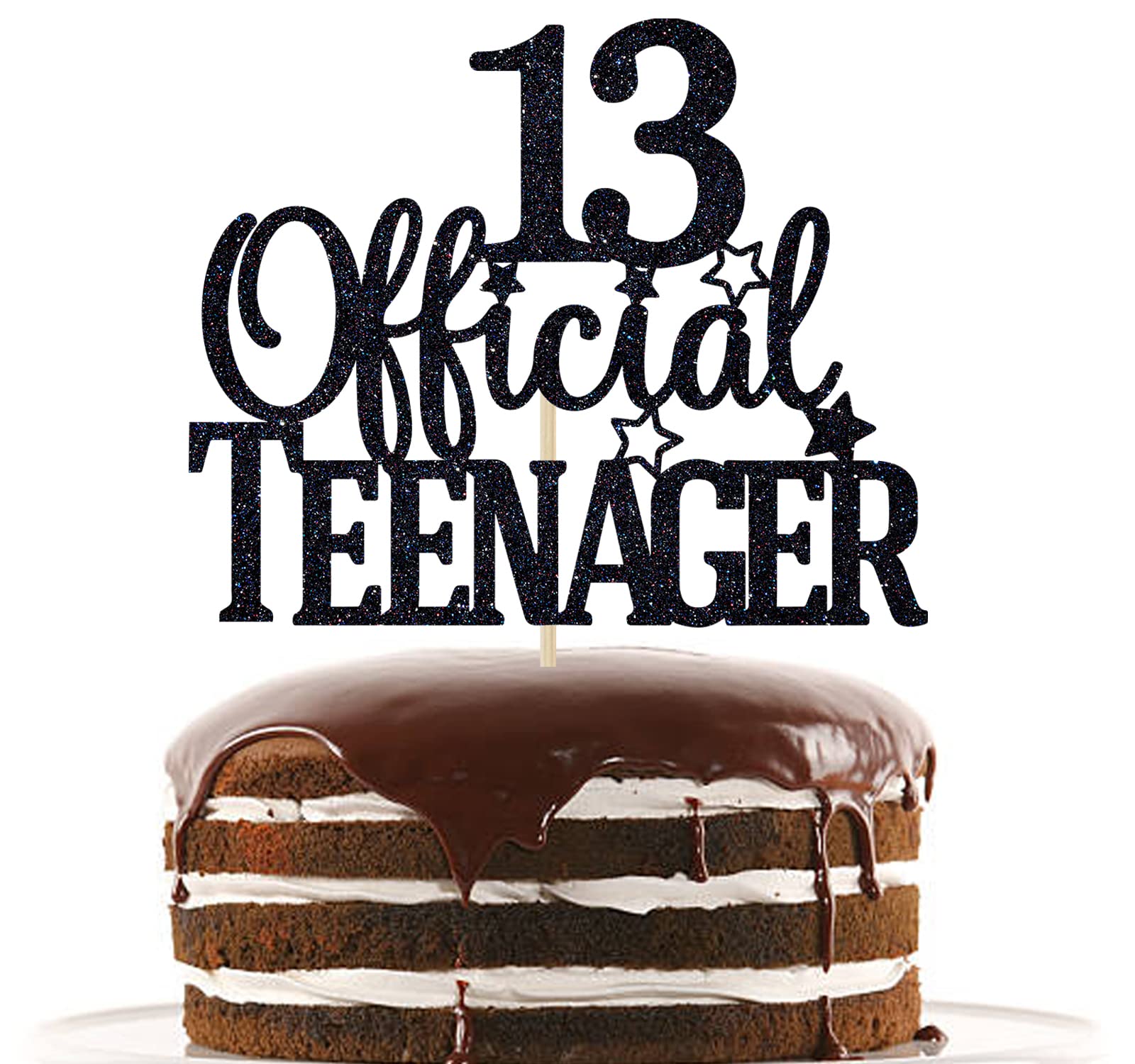 Black Glitter 13 Official Teenager Cake Topper, Cheers To 13 Years Decor, 13Th Birthday Party Decorations