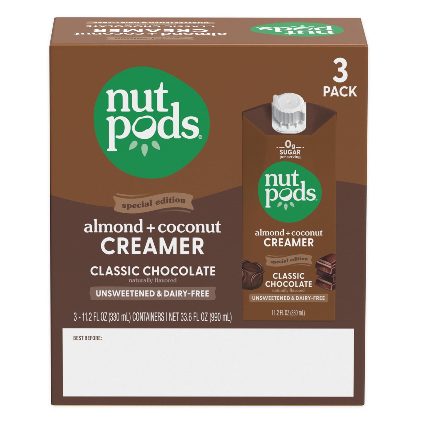 nutpods Classic Chocolate Dairy-Free Creamer, Unsweetened, 11.2 Fl Oz (Pack of 3), Vegan, Non-GMO, Gluten Free