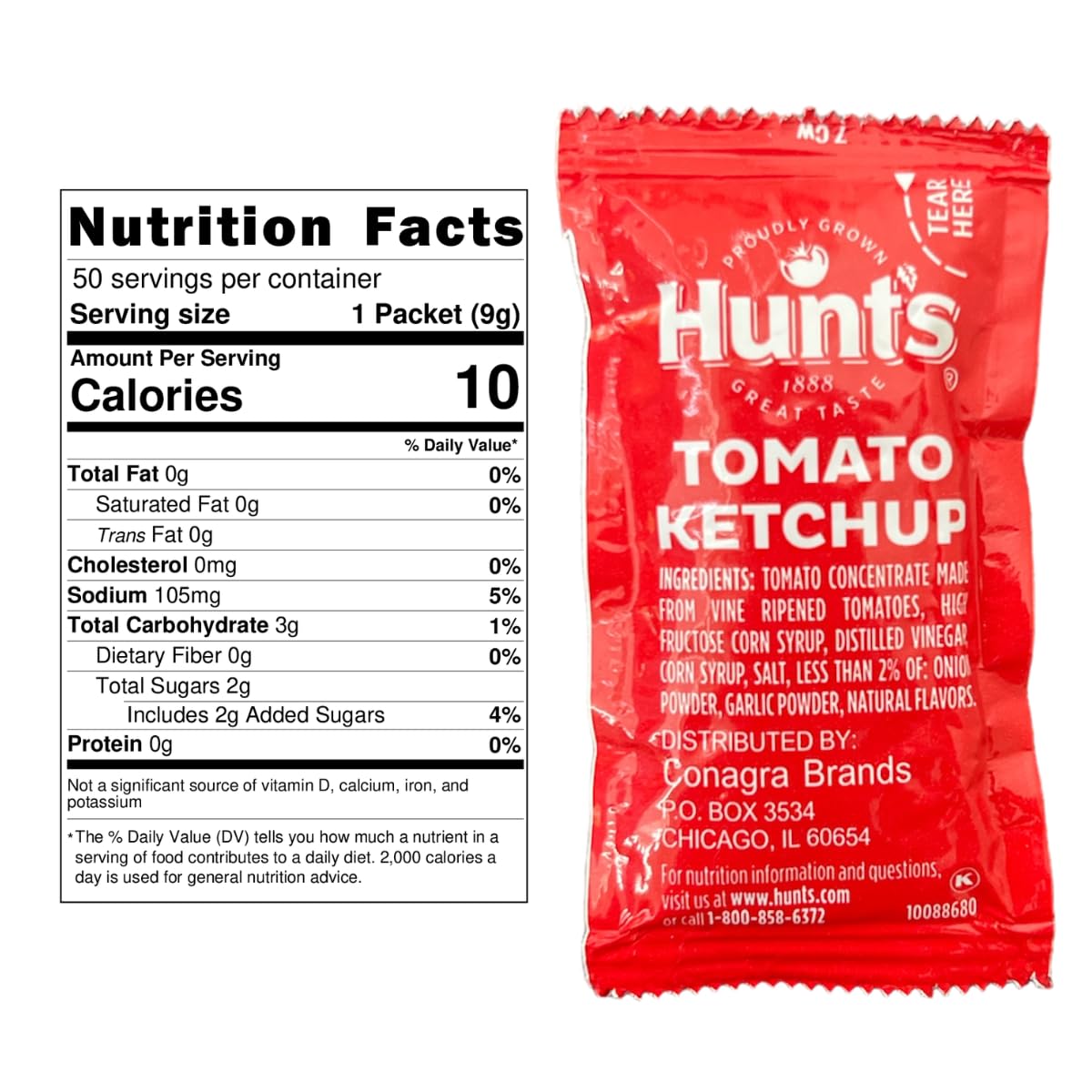 Hunt'S Ketchup Packets 0.3 Oz (9G) - 50 Count Single Serve - Ketchup Condiment Packs Bundled With 8 X 8 Inch Chronos Food Safe S