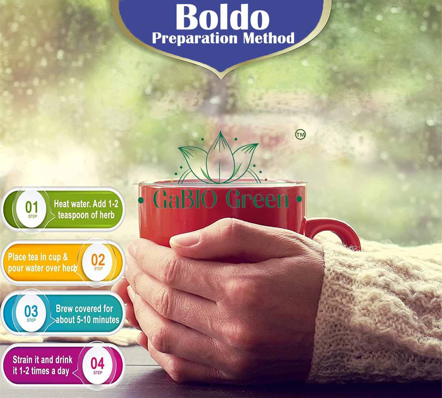 Gabio Green- Boldo Dried Leaves,(4 Oz/114 Gr), Whole Boldo Leaf, 100% Natural Detox, Hojas De Boldo, Peumus Boldus Herbal Tea, B