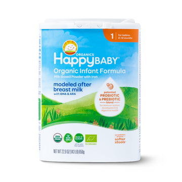 Happy Baby Organics Stage 1 Infant Formula, 0-12 Months, Milk Based Organic Baby Formula Powder with Iron, Probiotics & Prebioti
