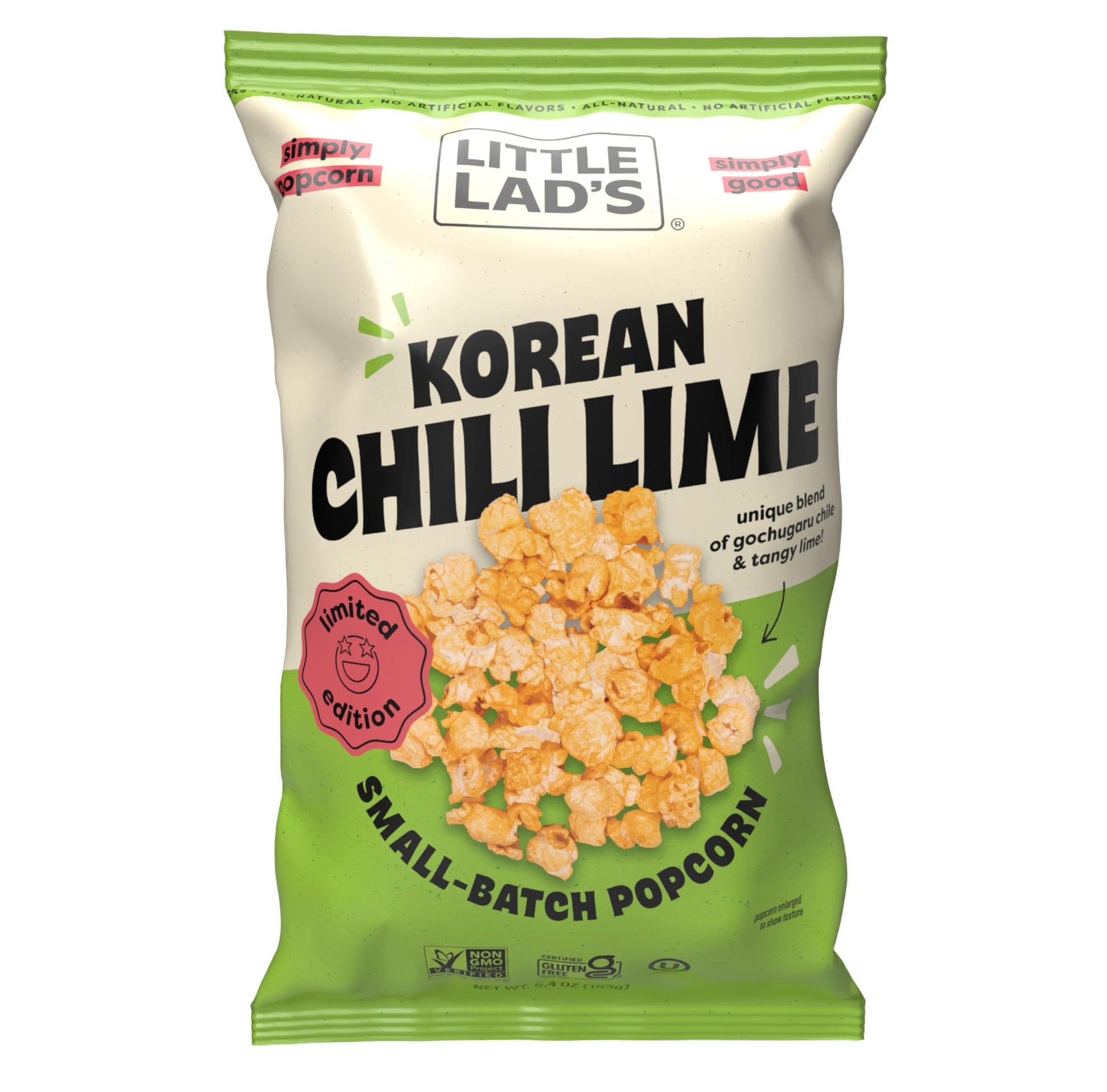 Little Lads Healthy Popcorn - Vegan, Gluten-Free, Non-GMO Popcorn with Korean Chili & Lime Flavor -5.4 Oz (Pack of 3) (5.4 Ounce