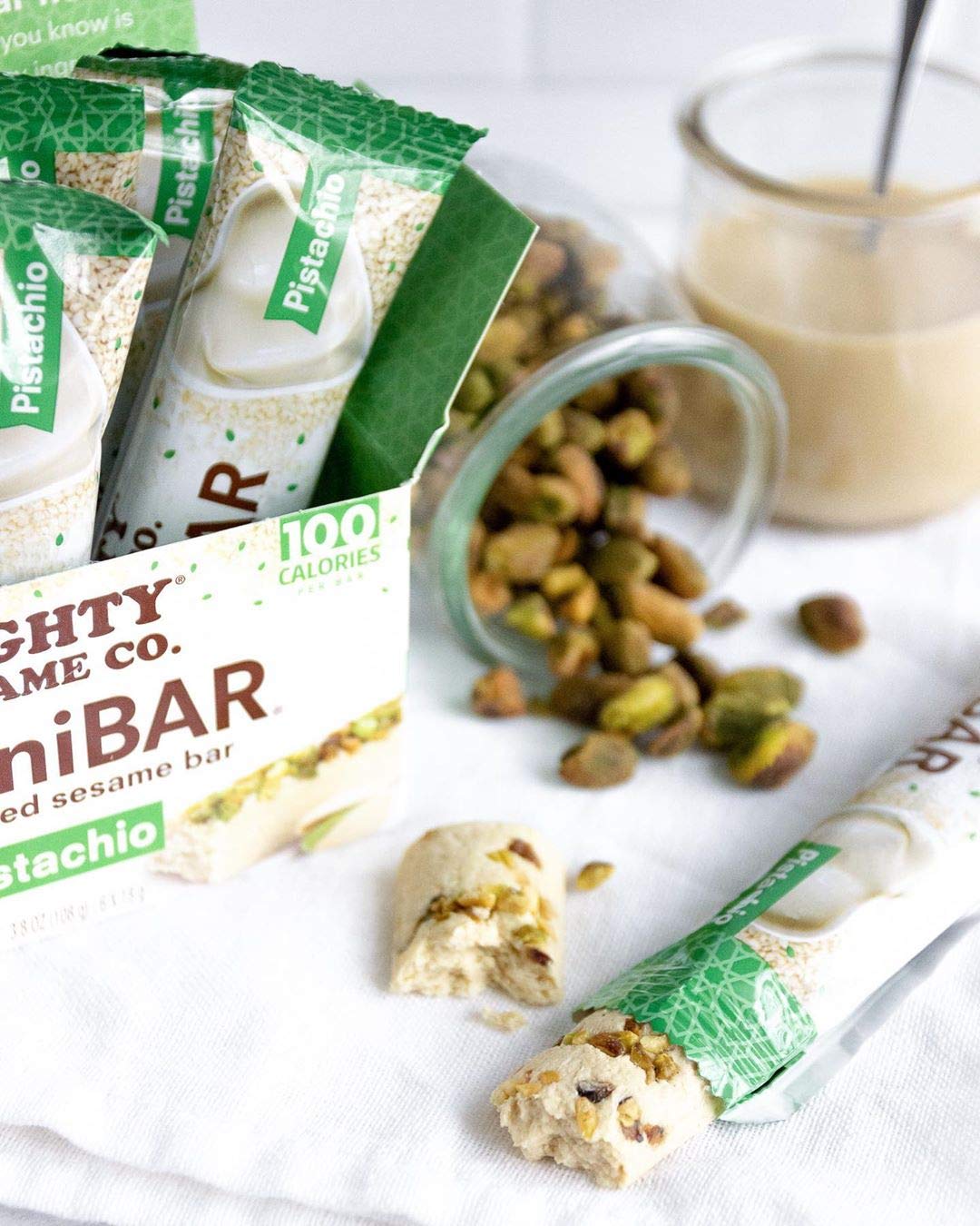 Mighty Sesame Tahinibars With Pistachio (2 Pack Total 12 Bars) 100 Calorie Bar, Gluten Free, Vegan, Nothing Artificial, Kosher