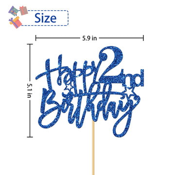 Roadsea Happy 2Nd Birthday Cake Topper - Kid Girl Boy Two Years Old Birthday Cake Supplies - 2Nd Birthday Party Decorations - Bl