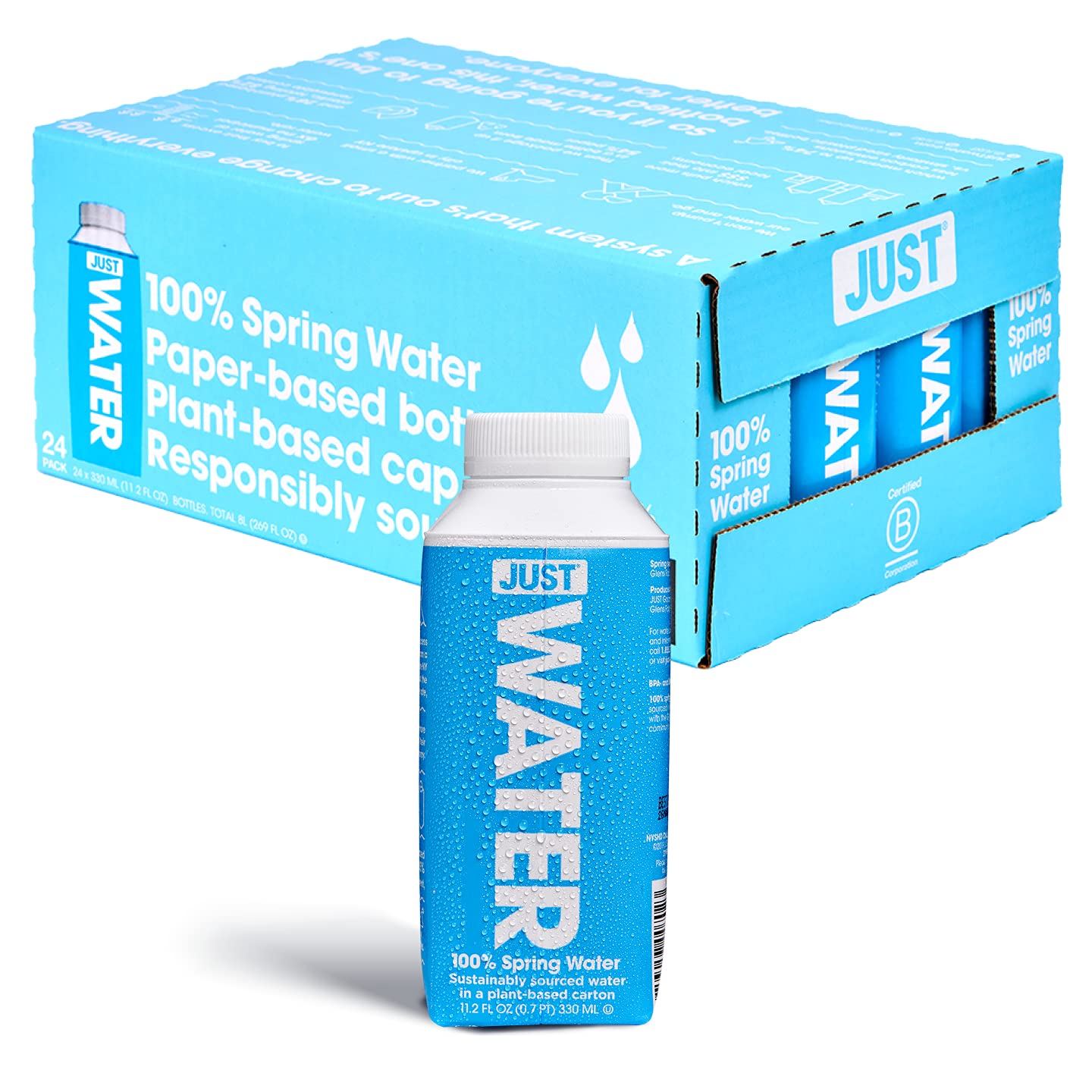 Just Water - 100% Spring Water, Naturally Alkaline, 8.0 Ph - Plant-Based, Bpa Free, Sustainable And Fully Recyclable Boxed Water