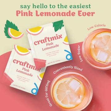 Craftmix Pink Lemonade Mix, 12 Packets, Easy Powder Drink with Real Fruit, Low-Sugar, Vegan, Low-Carb, Non-GMO, Dairy-Free, Glut
