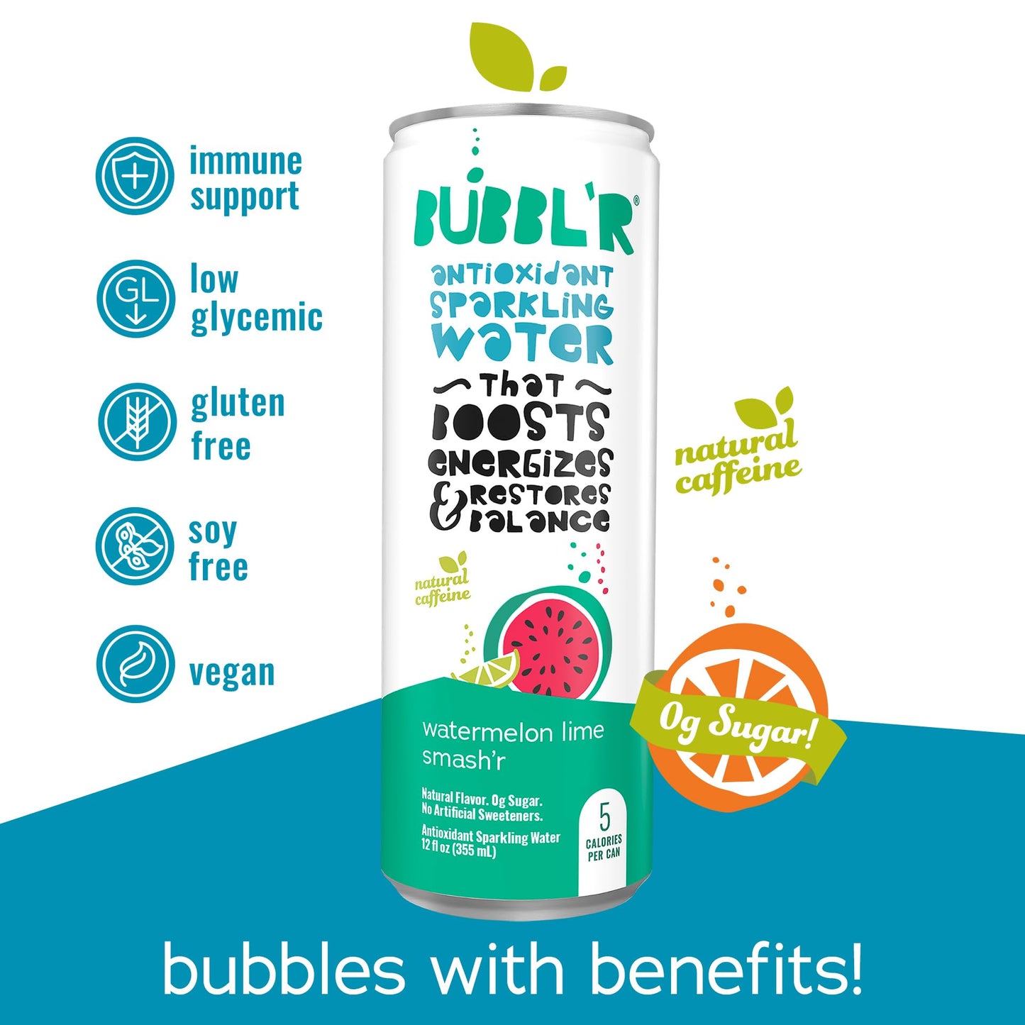 Bubblr Sparkling Water, Watermelon Lime Flavor, Antioxidant, 12 Fl Oz Cans, 12 Count, 0g Sugar, Gluten Free, All Natural Flavors