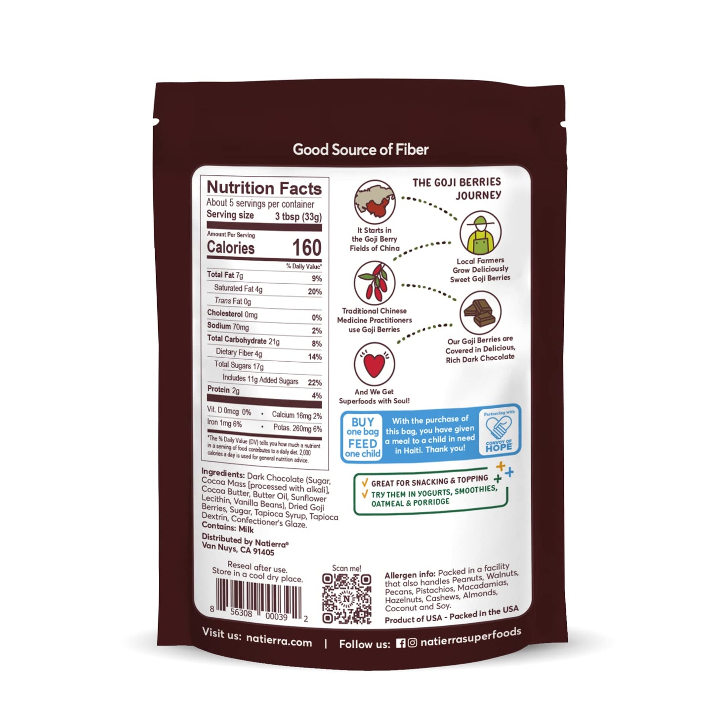 Natierra Himalania Dark Chocolate Covered Goji Berries | Non-Gmo & Gluten Free | 6 Ounce