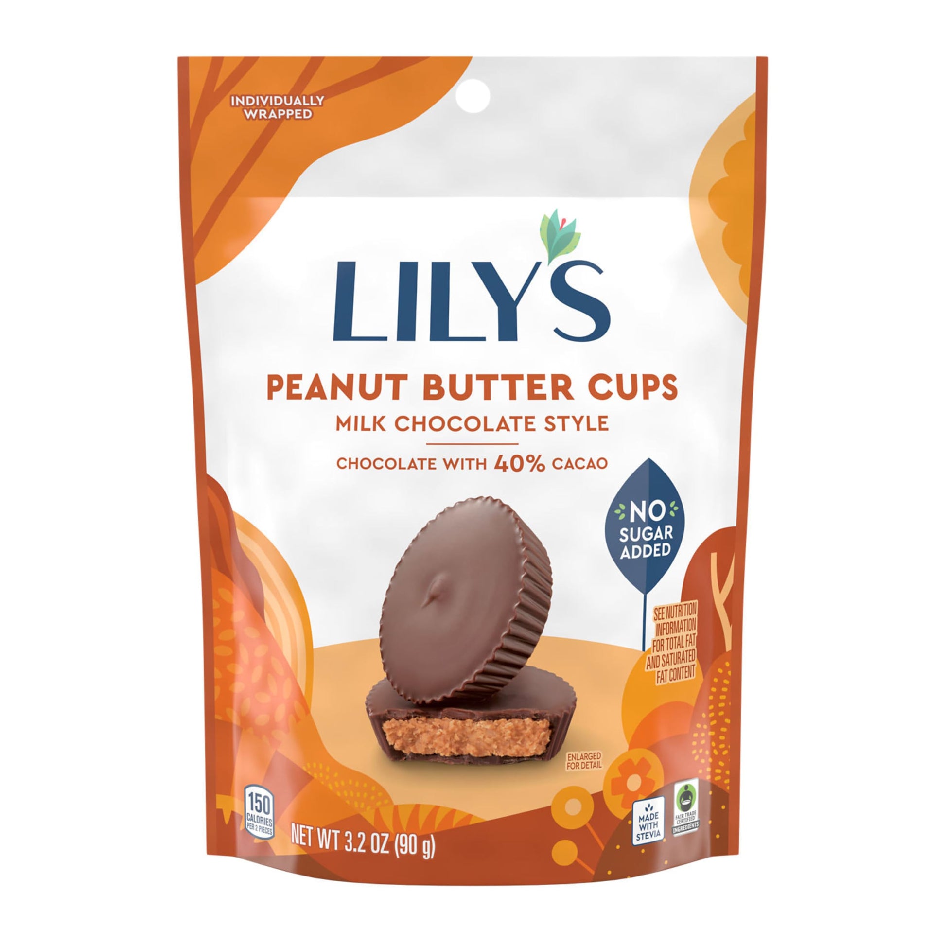 LILYS Milk Chocolate Style Peanut Butter Cups No Sugar Added, Sweets Bags, 3.2 oz (12 Count)