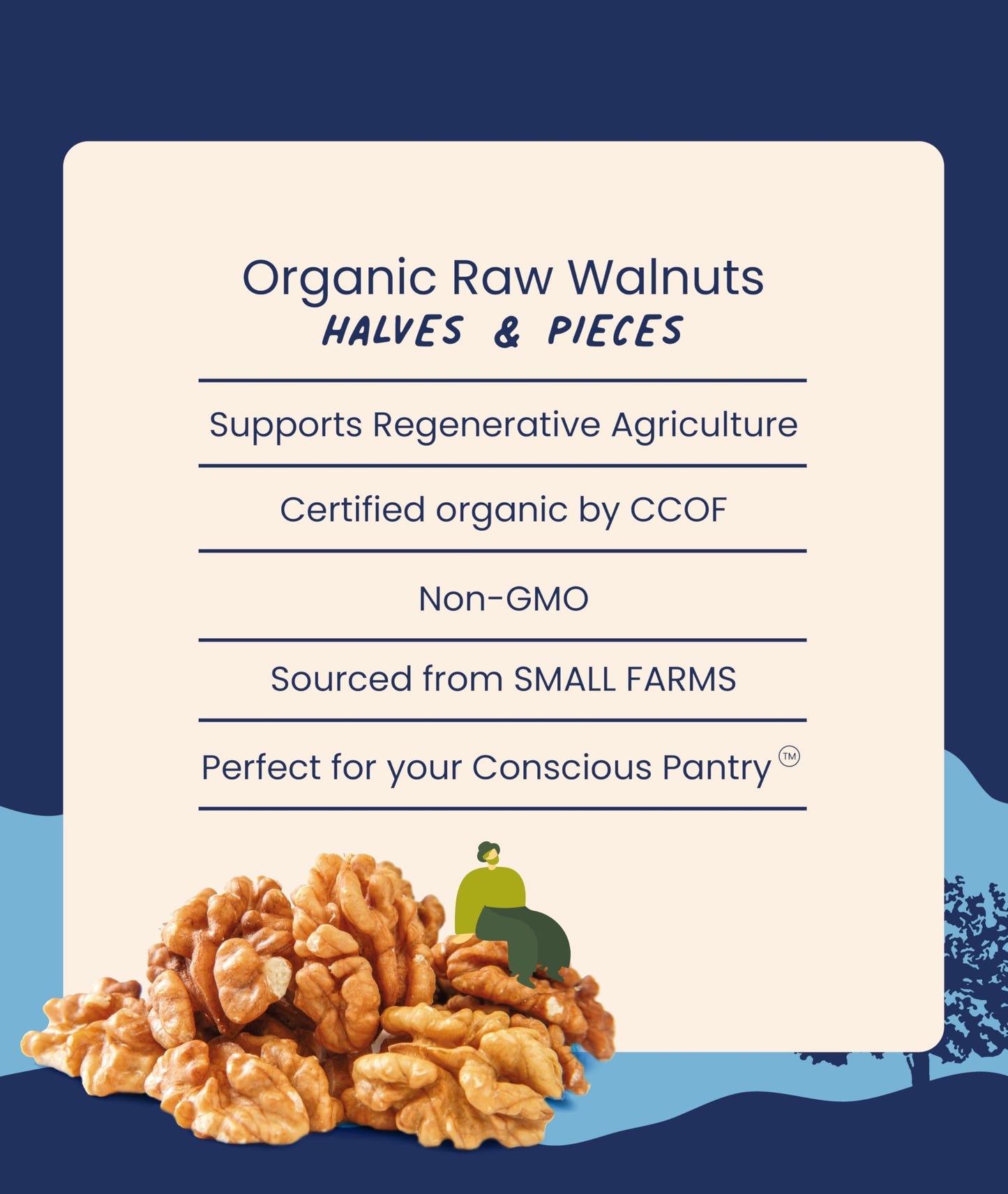 Goodsam Organic Raw Walnuts 3-Pack, 8 Oz Each, Unsalted, Gluten-Free, Non-Gmo, Vegan, Keto-Friendly, Sourced From Regenerative F