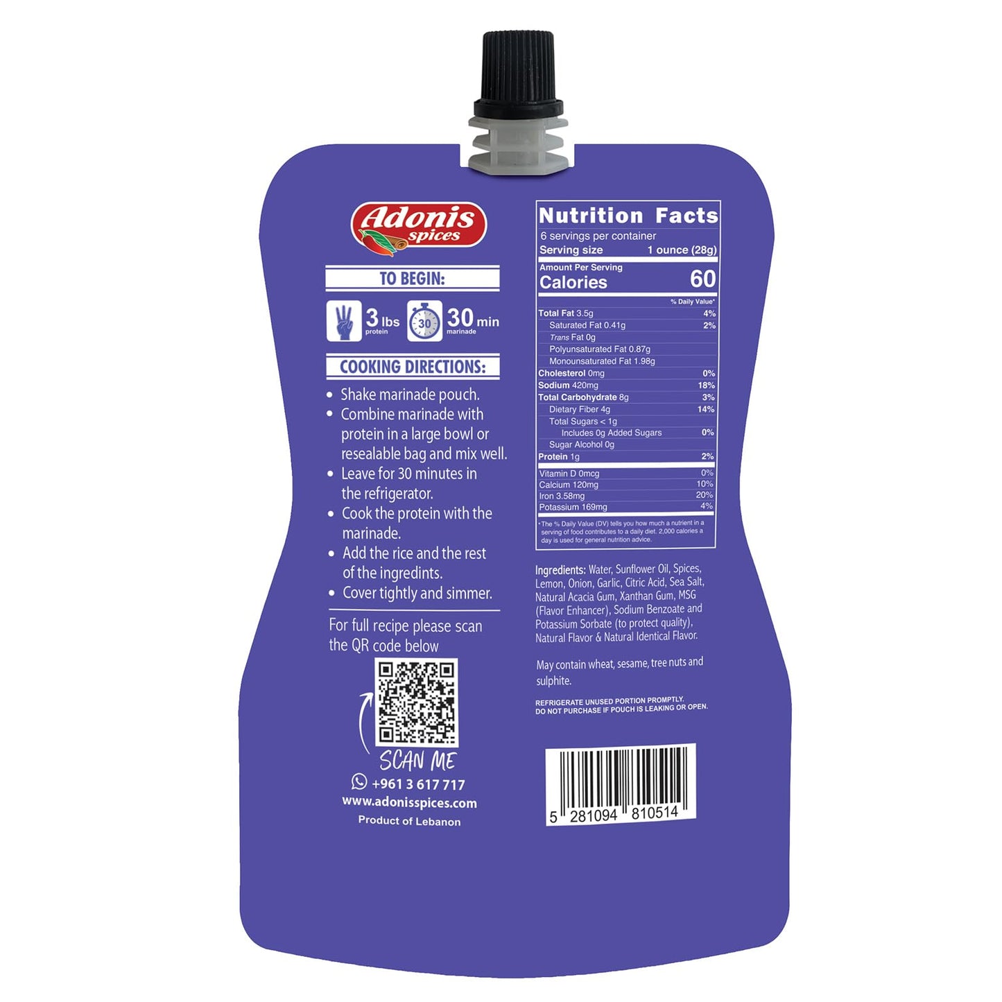 Adonis - Mandi Recipe Quick Marinade, 6 Oz (170G), Ready To Use Liquid Seasoning Marinade