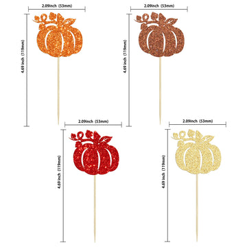 Gyufise 24Pcs Pumpkin Cupcake Toppers Glitter Fall Theme Pumpkin Cupcake Picks Autumn Fall Harvest Theme Baby Shower Kids Birthd