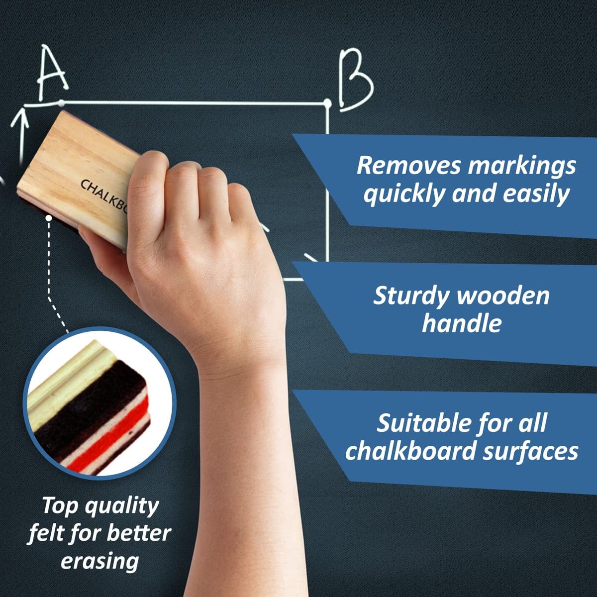 Chalk - 24 Pack White Chalk With 1 Felt Chalkboard Eraser - Thin Chalkboard Chalk Great For School, Office And Home Use, Dustles