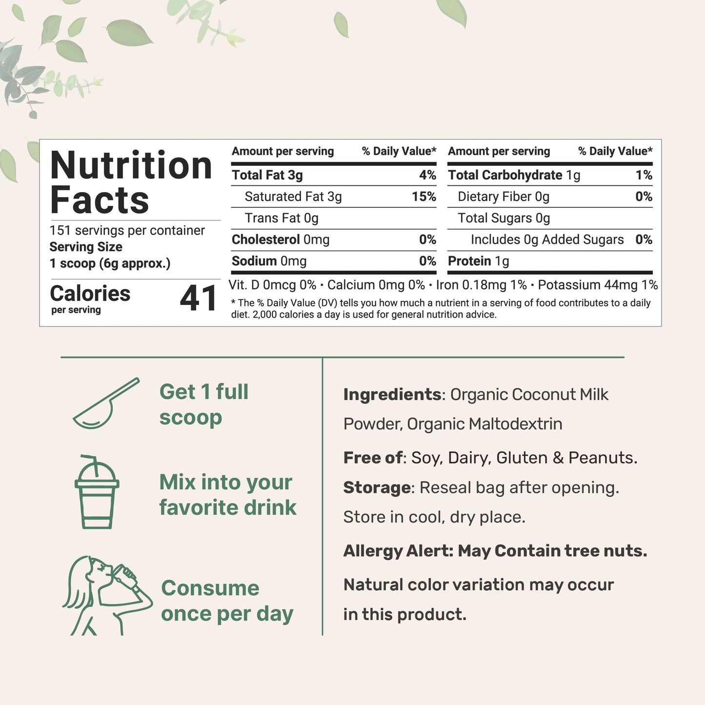 Micro Ingredients Organic Coconut Milk Powder, 2 Pound (32 Ounce), Plant-Based Creamer, Perfect for Coffee, Tea and Smoothie, No