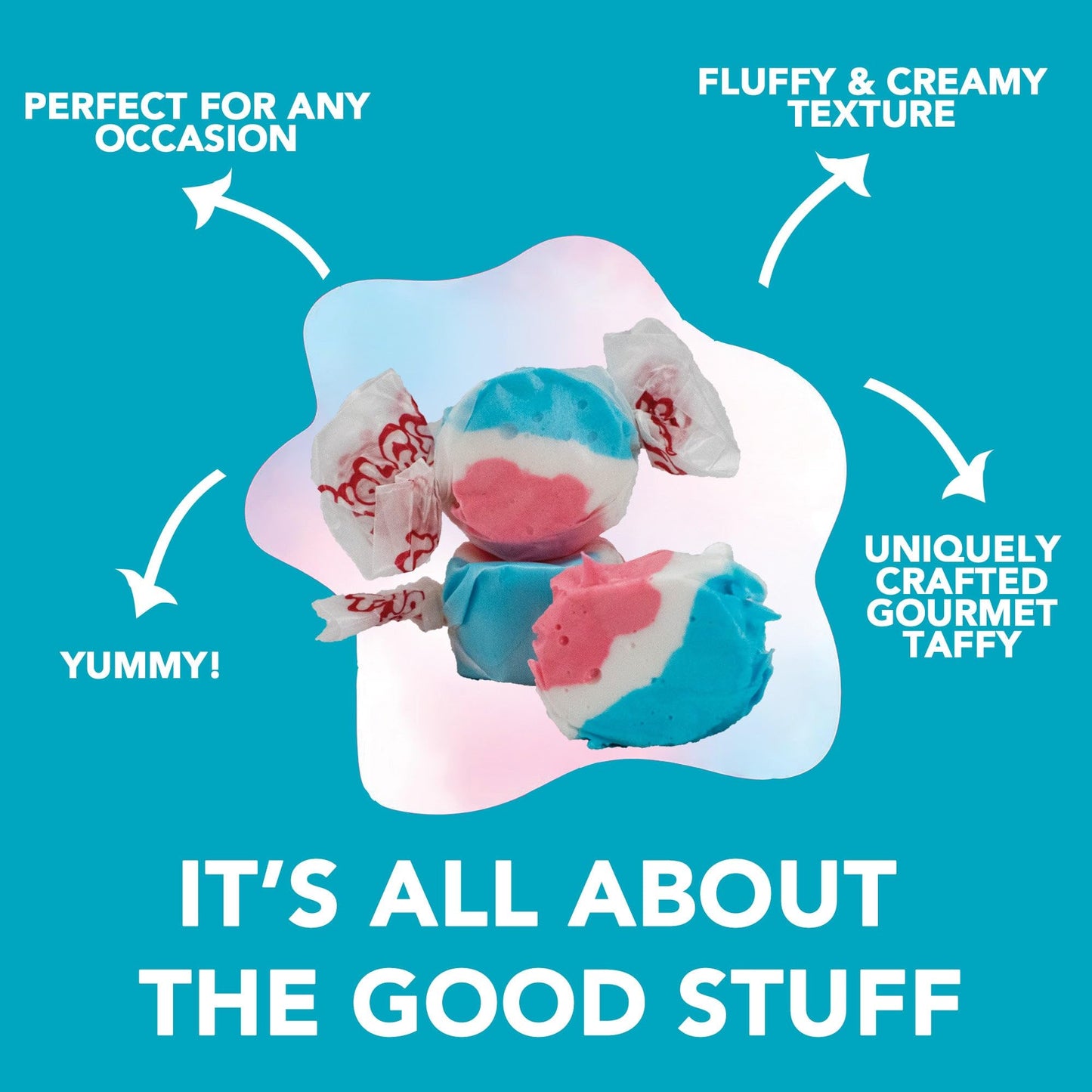 Taffy Town Saltwater Taffy - Rocket Pop | Gourmet | Nougat-Style Candy | Soft & Delicious | Summer Snack Treats | Party Good Can