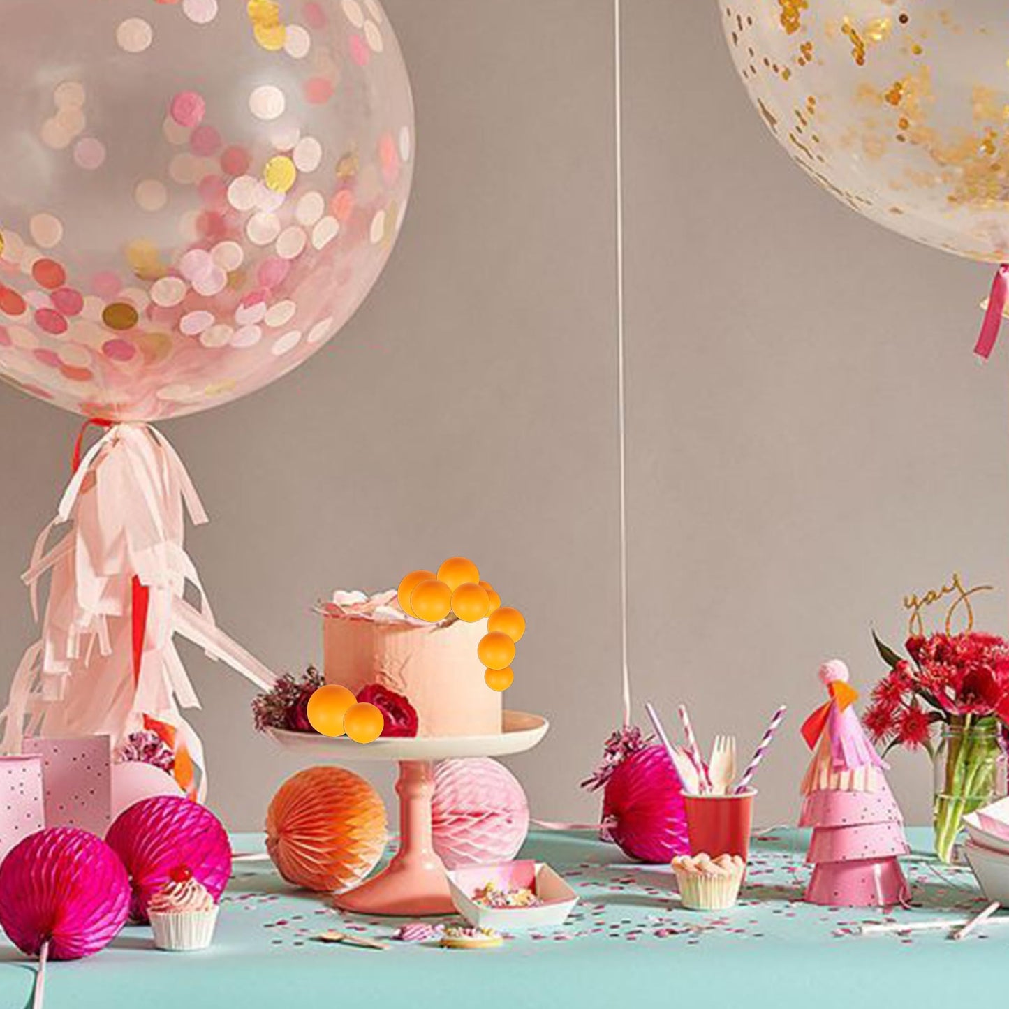 Rssta i Mini Balloon Cake Toppers 30 PCS Foam Balls for Baby Shower, Wedding, Birthday - Orange - Model XM402-Orange