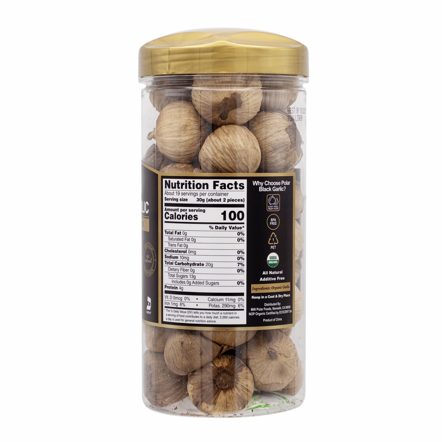 MW Polar Organic Black Garlic, Whole Bulbs, Easy Peel, 20 oz, Pack of 1, Kosher Friendly, All Natural