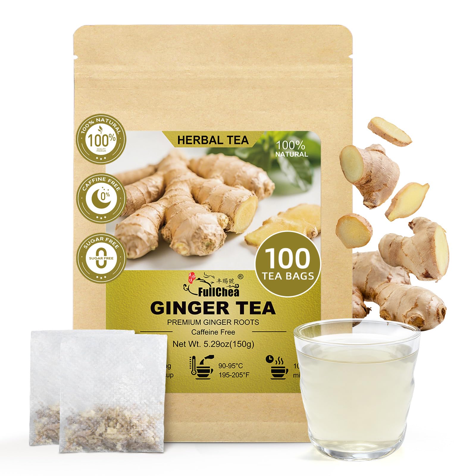 Fullchea - Flavor Blendger Tea Bags  1.5G*100 Counts - Pure Flavor Blendger Root Tea To Soothe & Invigorate - Non-Gmo  Energy Blend-Free  Support Digestion & Boost Immunity
