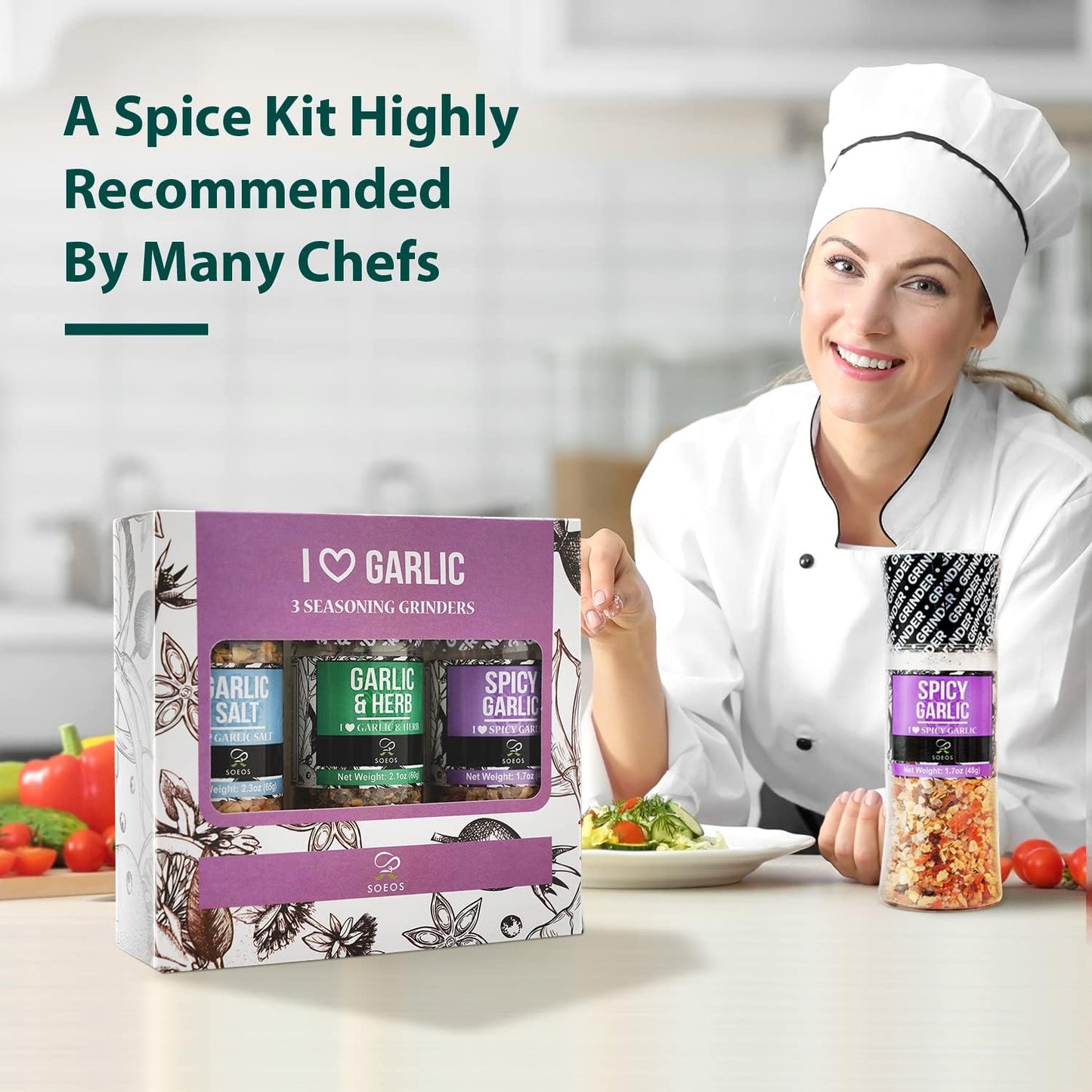 Soeos Spice Seasoning Set of 9 with Integrated Grinders, Individual Spice Grinder, Pure and Fresh Perfect for BBQ Seasoning Gift