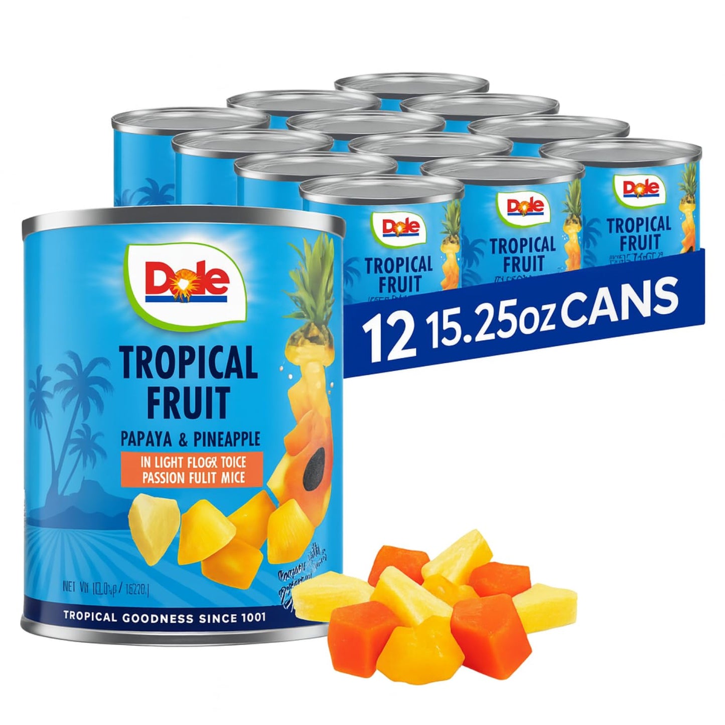 Dole Tropical Fruit in Light Syrup and Passion Fruit Juice - Papaya and Pineapple - 15.25 oz Can - 12 Pack