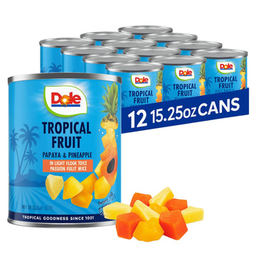 Dole Tropical Fruit in Light Syrup and Passion Fruit Juice - Papaya and Pineapple - 15.25 oz Can - 12 Pack