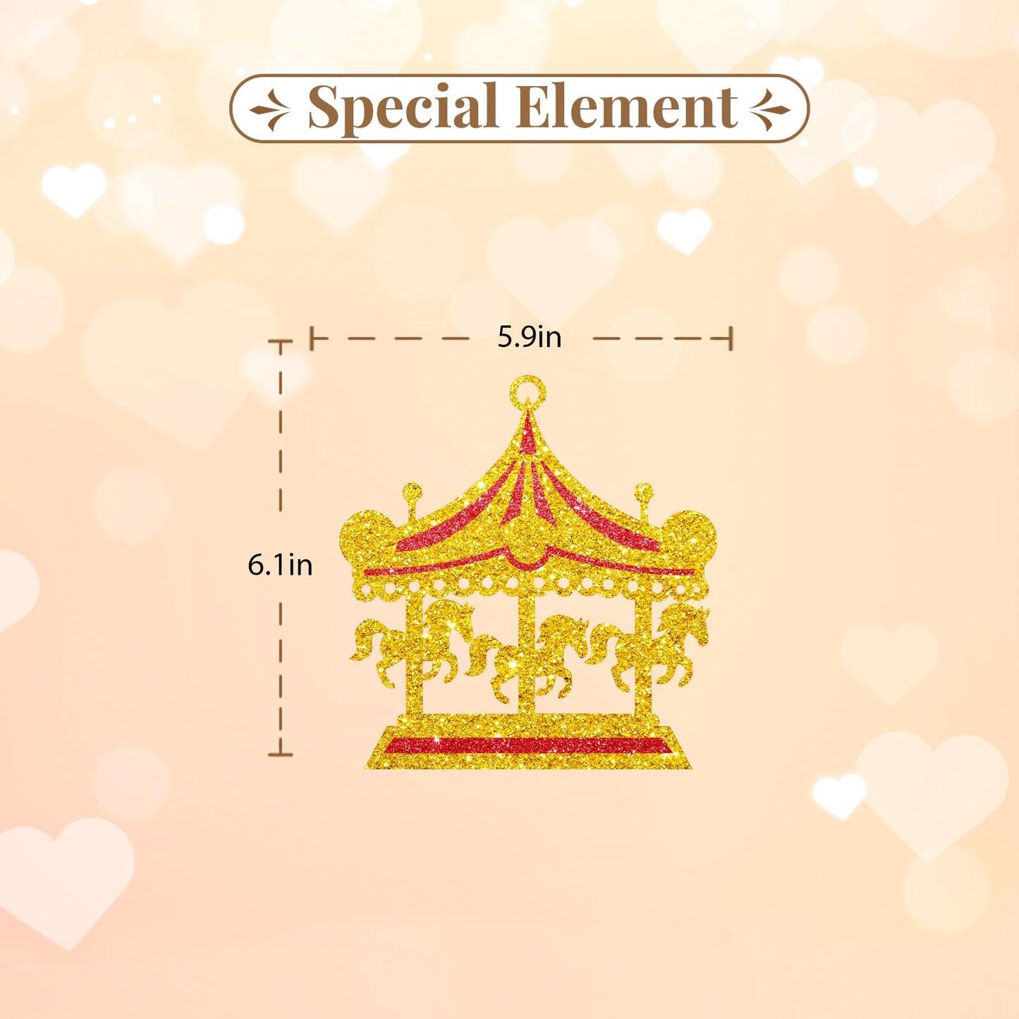 MINIYEYE Carousel Cake Topper, Gold Glitter Horse Decor for Baby Shower, Carnival Theme, Pink