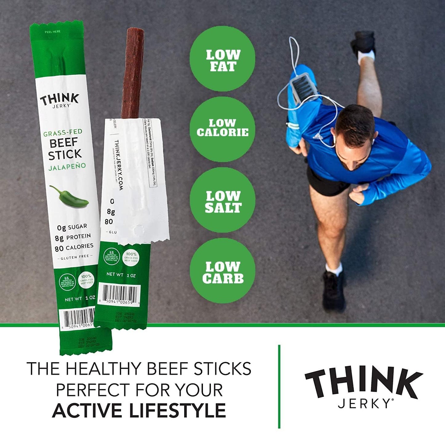 Think Jerky Jalapeno Beef Sticks, Gluten And Sugar Free, No Nitrates, Keto Paleo Friendly High Protein Low Carb Meat Snack - 0.5