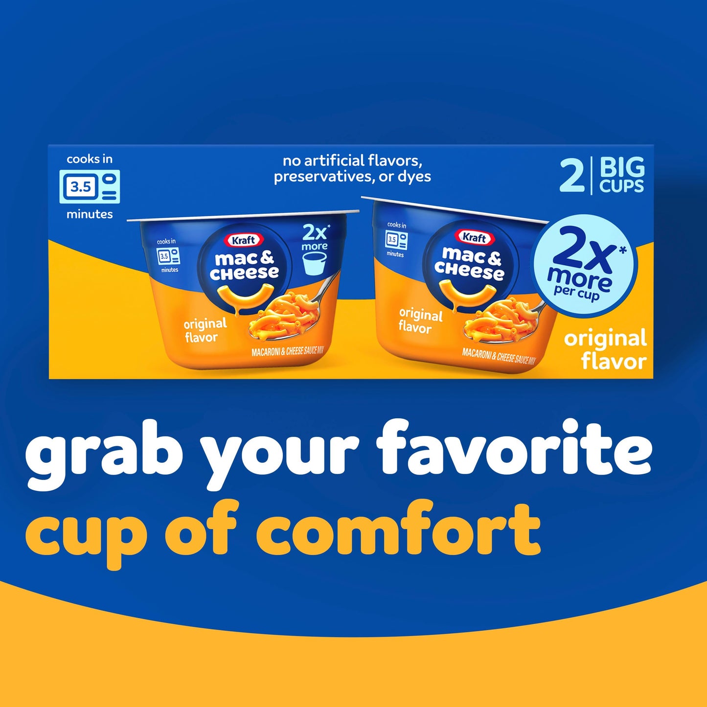 Kraft Original Mac & Cheese Macaroni And Cheese Dinner Big Cup, 2 Ct Pack, 4.1 Oz Cups
