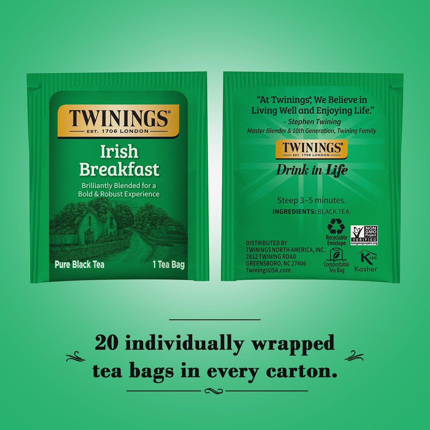 Twinings Of London Irish Breakfast Black Tea Bags, 20 Count
