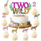 Two Wild Birthday Decorations For Girl - Two Wild Cake Topper, Animal Print Cupcake Toppers, 31 Pcs Jungle Safari Animal Cake De
