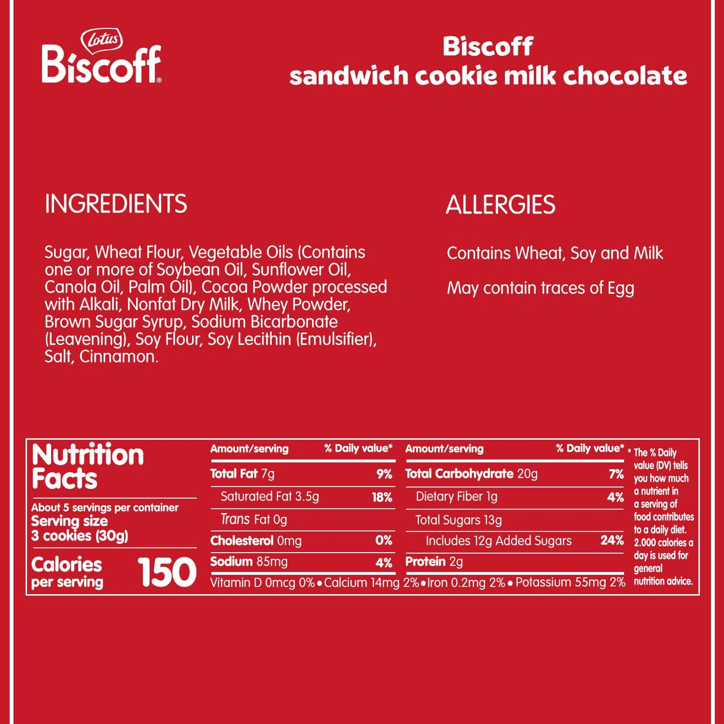 Lotus Biscoff Sandwich Cookies, Milk Chocolate Cream, 22 Cookies per pack, 7.76 Ounce