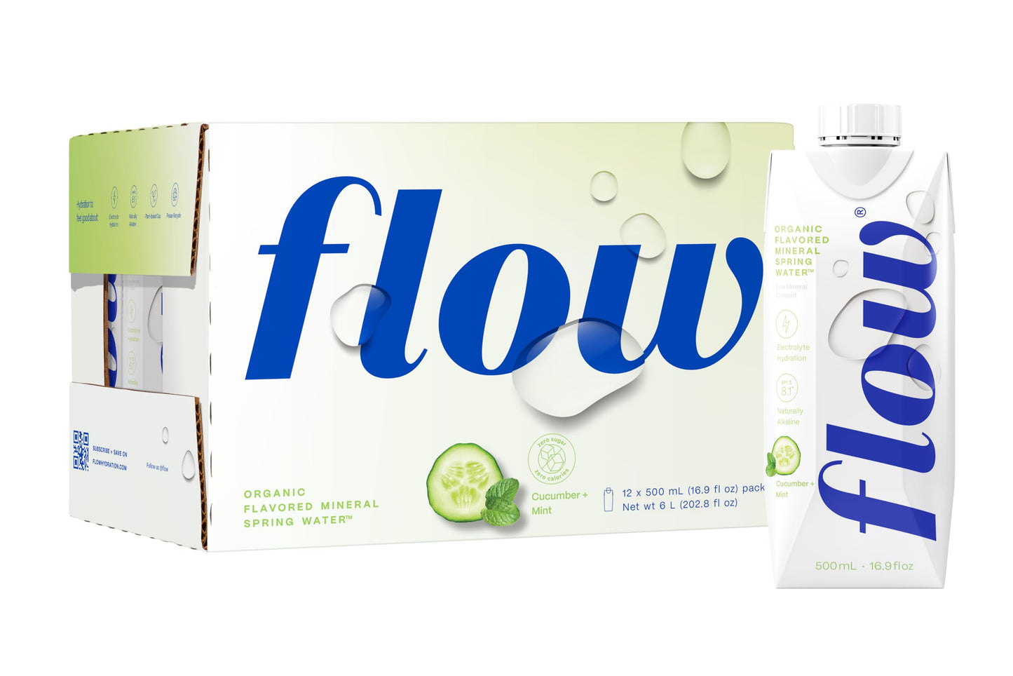 Flow Alkaline Spring Water, Cucumber & Mint Flavor, 16.9 Fl Oz, Eco-Friendly Pack of 12, BPA-Free, Non-GMO, Model 98157