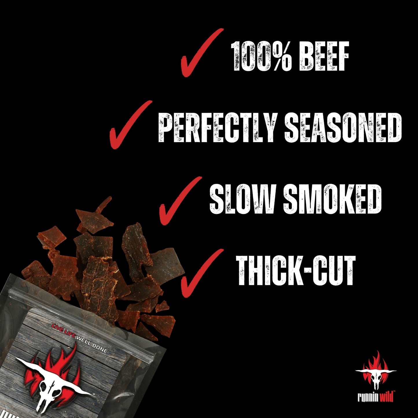 Bold & Flavor-Packed Beef Jerky Variety Pack – 100% Real Beef Sampler With Peppered, Original, Jalapeño & Teriyaki | 4 Jerky Snack Packs In Signature Runnin’ Wild Burlap Bag | Gifts For Men Who Love Meat